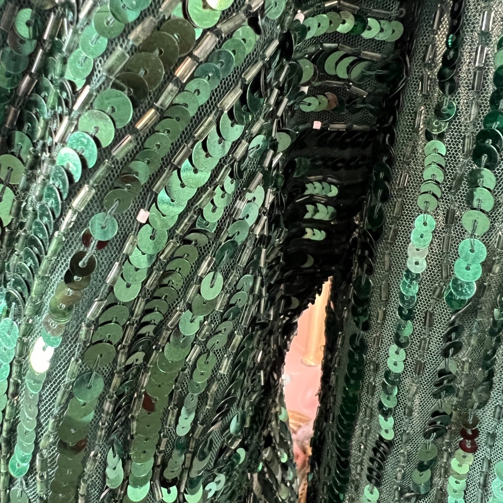NWT Mac Duggal 5379 [14] Emerald Green Sequined Wrap Maxi Evening Gown Wicked - Picture 8 of 11
